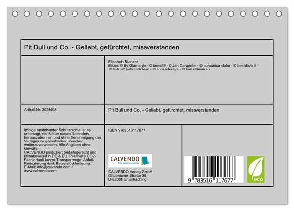 Produktbild: Pit Bull und Co. - Geliebt, gef&uuml;rchtet, missverstanden (Tischkalender 2026 DIN A5 quer), CALVENDO Monatskalender