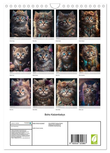 Produktbild: Boho Katzenbabys (Wandkalender 2026 DIN A4 hoch), CALVENDO Monatskalender