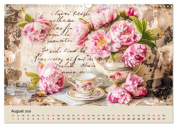 Produktbild: Shabby Chic Romantik - Vintage Tassen, Blumen und nostalgische Briefe (Wandkalender 2026 DIN A3 quer), CALVENDO Monatskalender