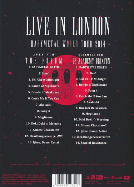 Produktbild: Babymetal - Live in London/Babymetal World Tour 2014 [2 DVDs]