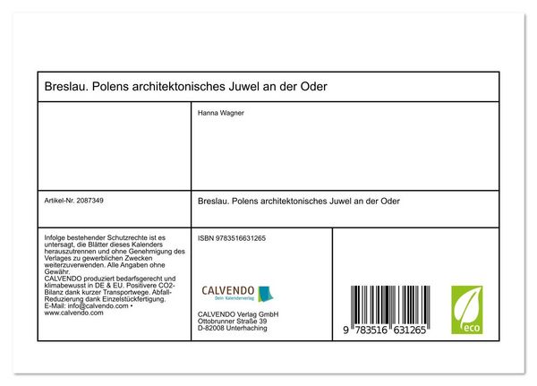 Produktbild: Breslau. Polens architektonisches Juwel an der Oder (Tischkalender 2026 DIN A5 quer), CALVENDO Monatskalender