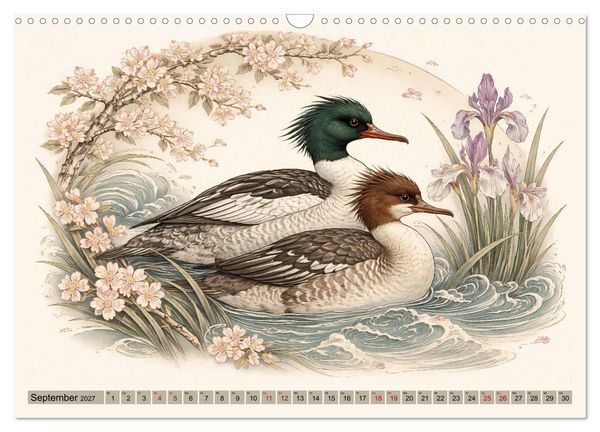 Produktbild: Naturwunder Japan: Faszinierende Vogelarten in traditioneller Kunst (Wandkalender 2027 DIN A3 quer), CALVENDO Monatskalender