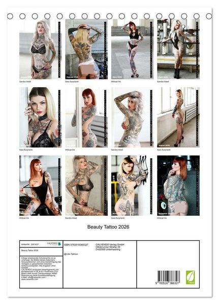Produktbild: Beauty Tattoo 2026 (Tischkalender 2026 DIN A5 hoch), CALVENDO Monatskalender