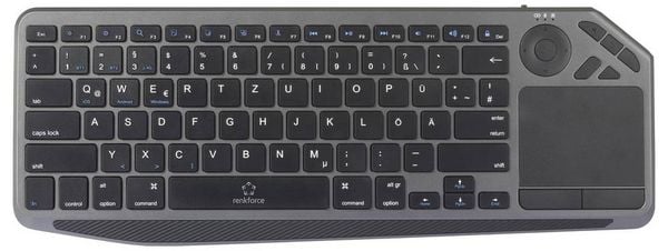 Produktbild: Renkforce RF-WLBTKB-300 Bluetooth&reg;, Funk Tastatur Deutsch, QWERTZ Schwarz Integriertes Touchpad, Wiederaufladbar, Multipair-Funktion