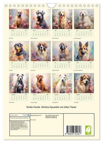 Produktbild: Gro&szlig;e Hunde. Sch&ouml;ne Aquarelle von tollen Tieren (Wandkalender 2026 DIN A4 hoch), CALVENDO Monatskalender
