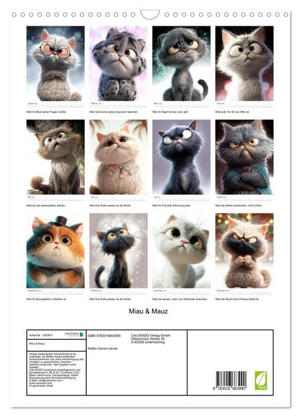 Produktbild: Miau & Mauz (Wandkalender 2026 DIN A3 hoch), CALVENDO Monatskalender