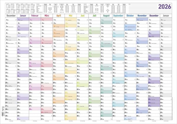 Produktbild: Jahresplaner XL 14 Monate 2026 - Plakat-Kalender 100x70 cm - Jahresübersicht - Ferienübersicht - Arbeitstagezählung - Alpha Edition