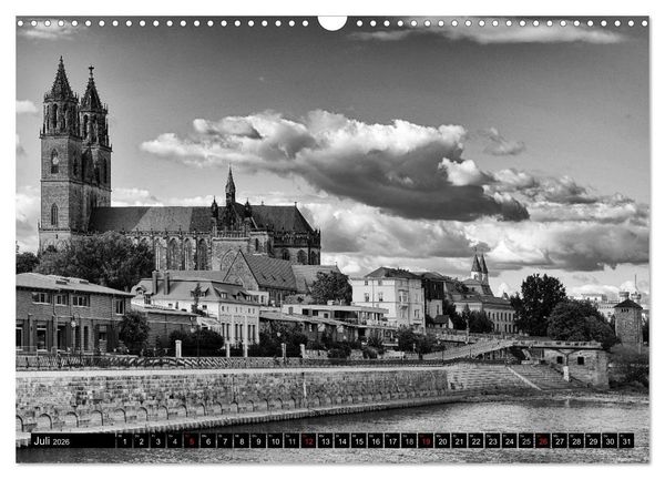 Produktbild: Magdeburg in Schwarz - Wei&szlig; (Wandkalender 2026 DIN A3 quer), CALVENDO Monatskalender