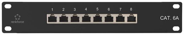 Produktbild: Renkforce RF-4870828 8 Port Netzwerk-Patchpanel 254mm (10\") CAT 6a 1 HE Best&uuml;ckt