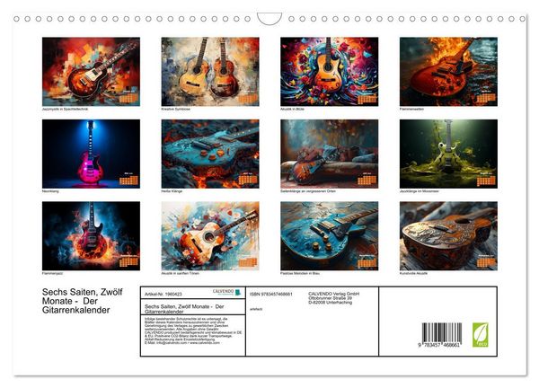 Produktbild: Sechs Saiten, Zw&ouml;lf Monate - Der Gitarrenkalender (Wandkalender 2026 DIN A3 quer), CALVENDO Monatskalender