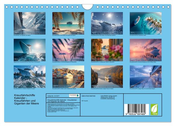 Produktbild: Kreuzfahrtschiffe Kalender - Kreuzfahrten und Giganten der Meere (Wandkalender 2026 DIN A4 quer), CALVENDO Monatskalender