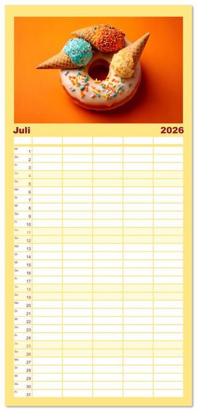Produktbild: Familienplaner 2026 - Donuts - Eine Reise durch die Jahreszeiten mit 5 Spalten (Wandkalender, 21 x 45 cm) CALVENDO