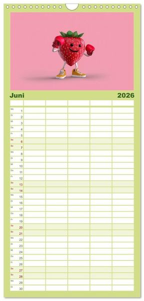Produktbild: Familienplaner 2026 - Vegane Power - Kalender f&uuml;r Veganer, Vegetarier und alle Pflanzenfans mit 5 Spalten (Wandkalender, 21 x 45 cm) CALVENDO