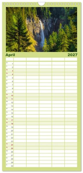 Produktbild: Familienplaner 2027 - Wasserfallwelt Schweiz mit 5 Spalten (Wandkalender, 21 x 45 cm) CALVENDO