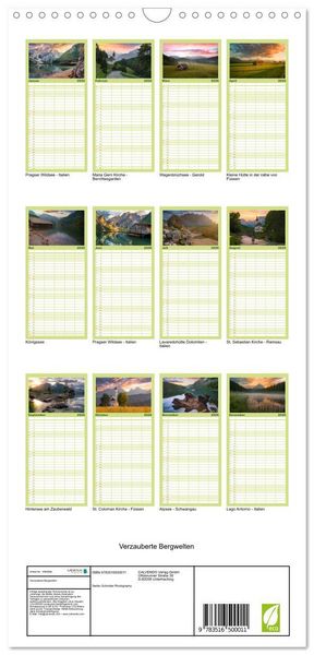 Produktbild: Familienplaner 2026 - Verzauberte Bergwelten mit 5 Spalten (Wandkalender, 21 x 45 cm) CALVENDO