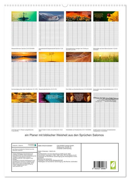 Produktbild: ein Planer mit biblischer Weisheit aus den Spr&uuml;chen Salomos (hochwertiger Premium Wandkalender 2026 DIN A2 hoch), Kunstdruck in Hochglanz