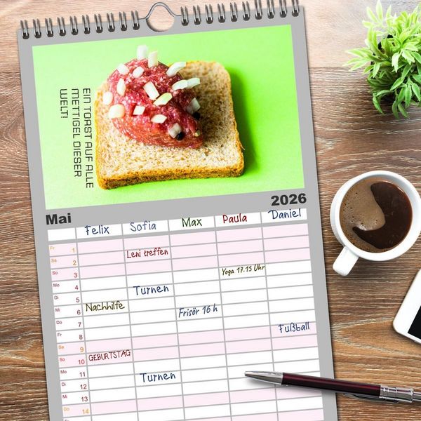 Produktbild: Familienplaner 2026 - Mettkalender - Mettigel Edition mit 5 Spalten (Wandkalender, 21 x 45 cm) CALVENDO