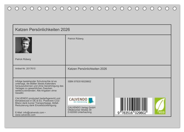 Produktbild: Katzen Pers&ouml;nlichkeiten 2026 (Tischkalender 2026 DIN A5 quer), CALVENDO Monatskalender