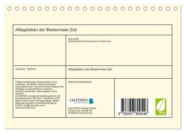Produktbild: Alltagsleben der Biedermeier-Zeit (Tischkalender 2026 DIN A5 quer), CALVENDO Monatskalender