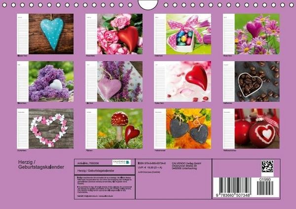 Produktbild: Herzig / Geburtstagskalender (Wandkalender immerw&auml;hrend DIN A4 quer)