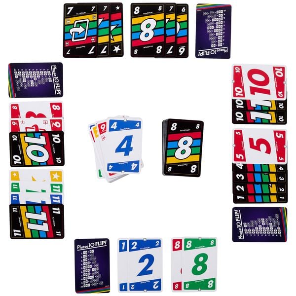 Produktbild: Phase 10 Flip Kartenspiel, klassisches Kartenspiel für die ganze Familie mit beidseitig bedruckten Karten für 2 bis 6 Spieler
