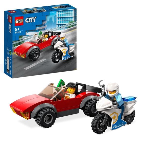 LEGO City 60392 Verfolgungsjagd mit Polizeimotorrad & Spielzeug-Auto