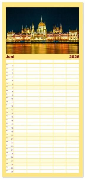 Produktbild: Familienplaner 2026 - Romantisches Budapest - Ungarns sch&ouml;ne Hauptstadt an der Donau mit 5 Spalten (Wandkalender, 21 x 45 cm) CALVENDO