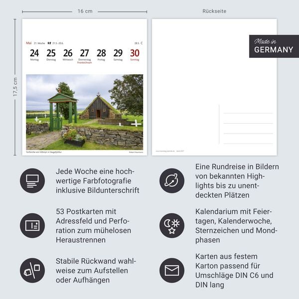 Produktbild: Island Sehnsuchtskalender 2027 - Wochenkalender mit 53 Postkarten