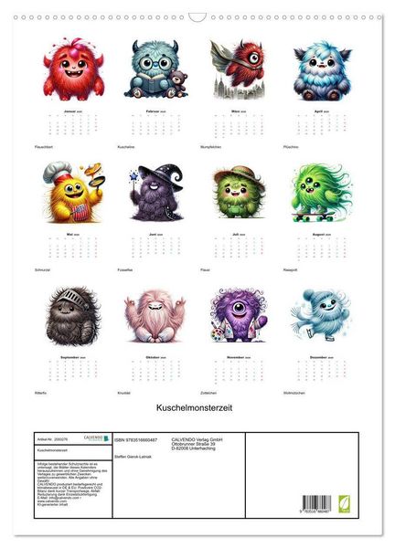 Produktbild: Kuschelmonsterzeit (Wandkalender 2026 DIN A2 hoch), CALVENDO Monatskalender
