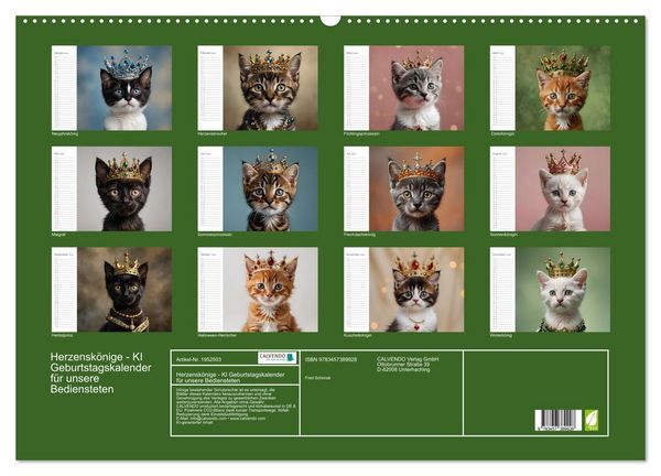Produktbild: Herzensk&ouml;nige - KI Geburtstagskalender f&uuml;r unsere Bediensteten (Wandkalender 2026 DIN A2 quer), CALVENDO Monatskalender