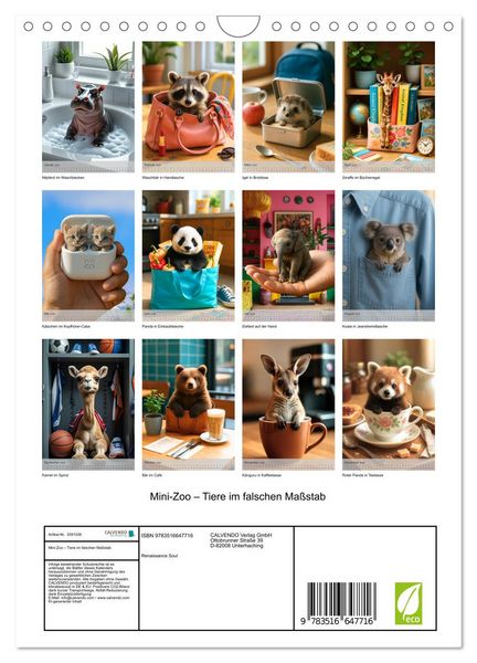 Produktbild: Mini-Zoo &ndash; Tiere im falschen Ma&szlig;stab (Wandkalender 2026 DIN A4 hoch), CALVENDO Monatskalender