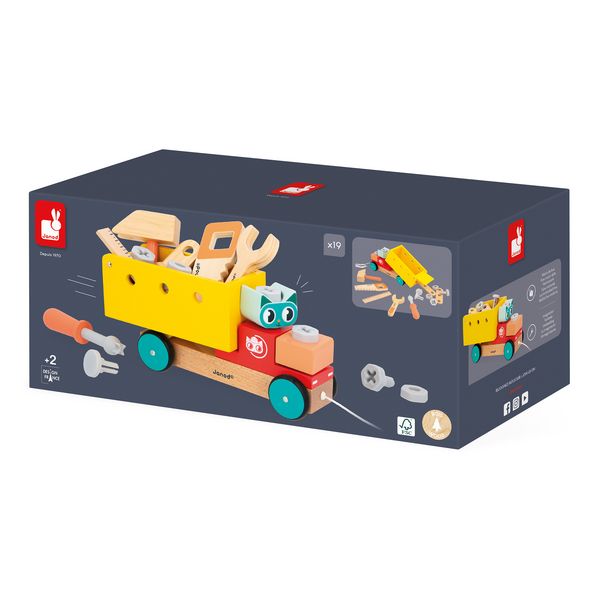 Produktbild: Holz-Ziehlaster mit Werkzeug & Schraubteilen &ndash; 2-in-1 Spiel ab 2 Jahren