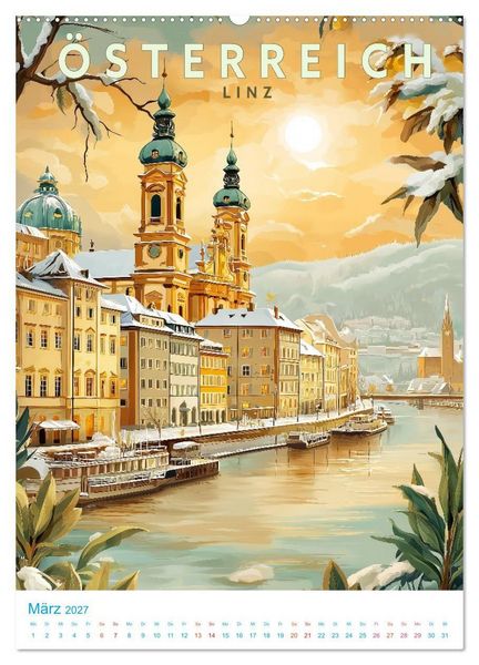 Produktbild: &Ouml;sterreich - Old School Poster Style (hochwertiger Premium Wandkalender 2027 DIN A2 hoch), Kunstdruck in Hochglanz