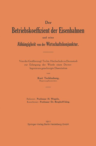 Produktbild: Der Betriebskoeffizient der Eisenbahnen und seine Abh&auml;ngigkeit von der Wirtschaftskonjunktur