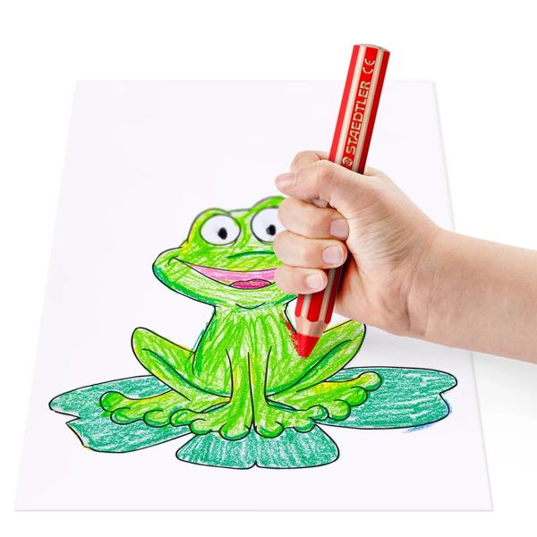 STAEDTLER Noris junior 140 Kindermalstift 3 in 1, Kartonetui mit 18 Malstiften in sortierten Farben, 1 Spitzer und 1 Pinsel, 140 C18