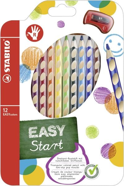Produktbild: STABILO Ergonomischer Buntstift f&uuml;r Rechtsh&auml;nder -   EASYcolors - 12er Pack mit Spitzer - mit 12 verschiedenen Farben