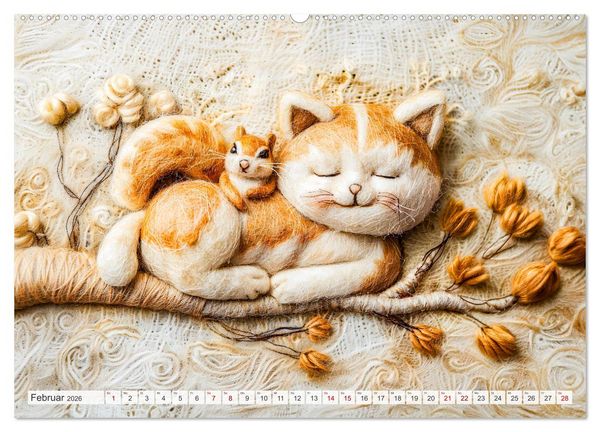 Produktbild: Filzige Katzenfreunde - Ein Jahr voller niedlicher KI-Filzkunst (Wandkalender 2026 DIN A2 quer), CALVENDO Monatskalender