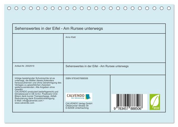 Produktbild: Sehenswertes in der Eifel - Am Rursee unterwegs (Tischkalender 2026 DIN A5 quer), CALVENDO Monatskalender
