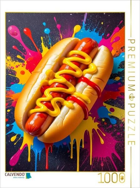 Produktbild: CALVENDO Puzzle Hot Dog im Farbsturm | 1000 Teile Lege-Gr&ouml;&szlig;e 64x48cm Foto-Puzzle f&uuml;r gl&uuml;ckliche Stunden