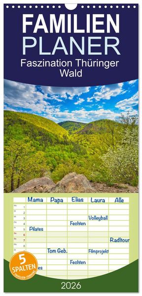 Produktbild: Familienplaner 2026 - Faszination Th&uuml;ringer Wald mit 5 Spalten (Wandkalender, 21 x 45 cm) CALVENDO