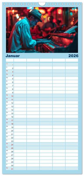 Produktbild: Familienplaner 2026 - Jazz Geschichten um Mitternacht mit 5 Spalten (Wandkalender, 21 x 45 cm) CALVENDO