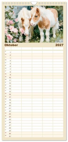 Produktbild: Familienplaner 2027 - Zauberhafte Ponys. Kleine Pferdchen in lieblicher &Ouml;loptik mit 5 Spalten (Wandkalender, 21 x 45 cm) CALVENDO