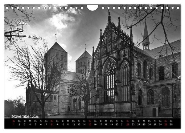 Produktbild: M&uuml;nster in schwarz-wei&szlig; gesehen (Wandkalender 2026 DIN A4 quer), CALVENDO Monatskalender