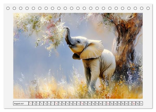 Produktbild: Elefanten. Graue Riesenbabys im Grasland (Tischkalender 2027 DIN A5 quer), CALVENDO Monatskalender