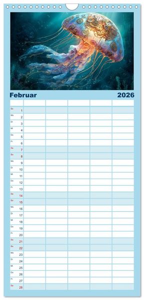 Produktbild: Familienplaner 2026 - Aqua Mechanica &ndash; Steampunk unter dem Meer mit 5 Spalten (Wandkalender, 21 x 45 cm) CALVENDO