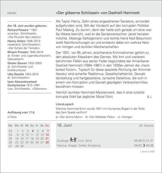 Produktbild: Literatur Tagesabrei&szlig;kalender 2026 - Kulturkalender - Autoren, Werke, H&ouml;rb&uuml;cher