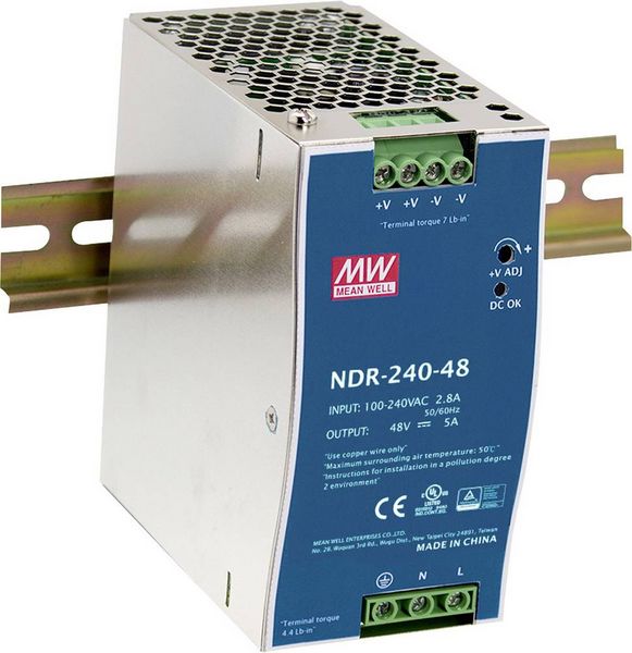 Produktbild: MEAN WELL NDR-240-24 Hutschienen-Netzteil (DIN-Rail) 10 A 240 W Anzahl Ausg&auml;nge:1 x Inhalt 1 St.
