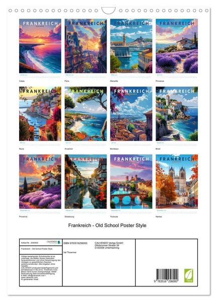 Produktbild: Frankreich - Old School Poster Style (Wandkalender 2026 DIN A3 hoch), CALVENDO Monatskalender