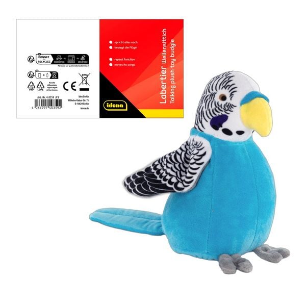Idena Plüsch Plappertier Wellensittich blau 18cm
