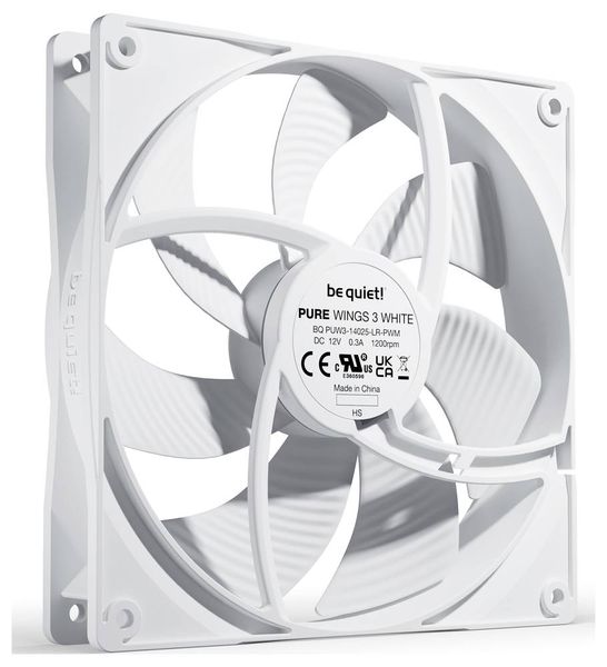 Produktbild: BeQuiet PURE WINGS 3 White 140mm PWM PC-Geh&auml;use-L&uuml;fter Wei&szlig; (B x H x T) 140 x 25 x 140mm
